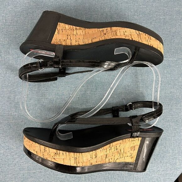 Prada Linea Rossa Patent Leather Colorblock Wedge Sandal Size 7 - Picture 5 of 11